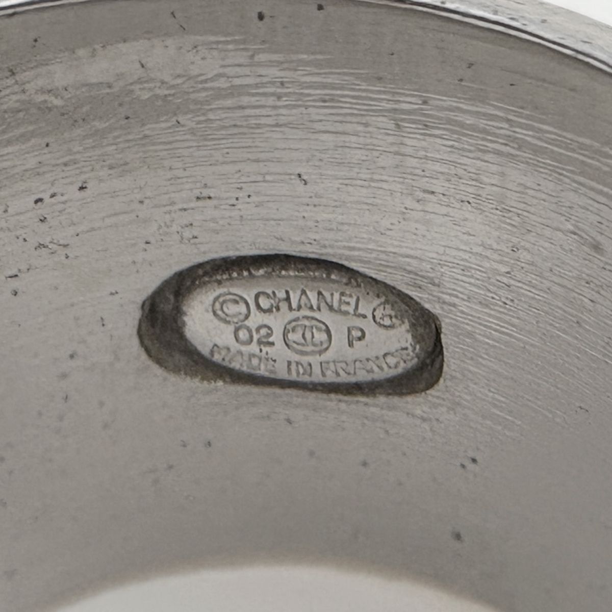 Chanel CC Logo Rhinestone Ring Silver Plated — view 6