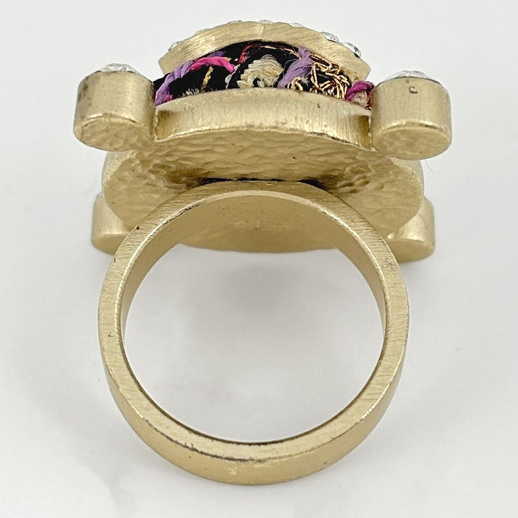 Chanel CC Logo Rhinestone Ring Tweed Gold Plated Multicolor — view 4