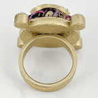 Chanel CC Logo Rhinestone Ring Tweed Gold Plated Multicolor — view 4