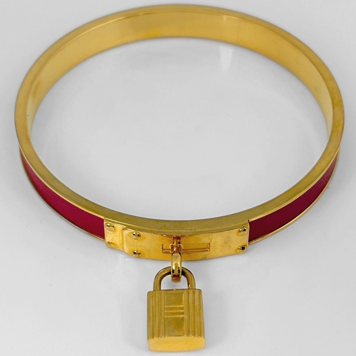 Hermes Kelly Bangle Bracelet Cadena Leather Gold Red — view 2