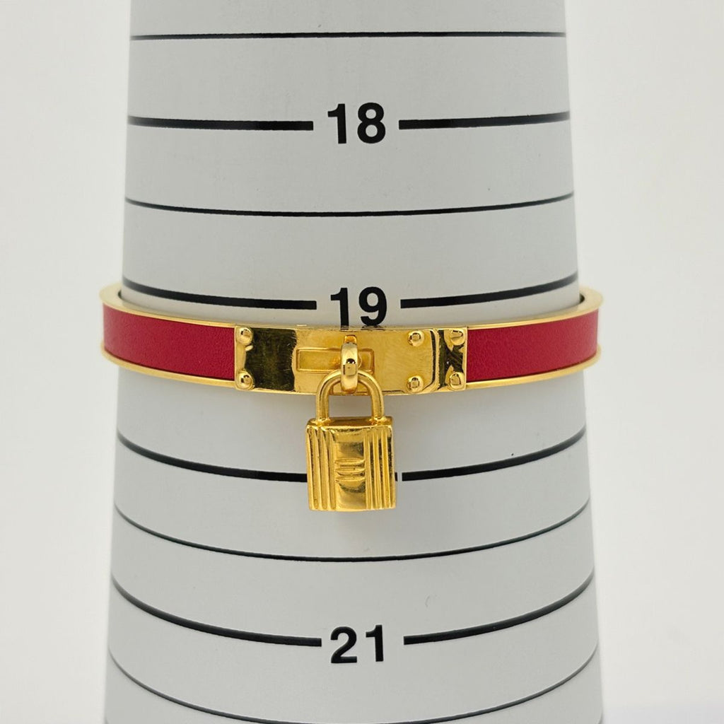 Hermes Kelly Bangle Bracelet Cadena Leather Gold Red — view 5