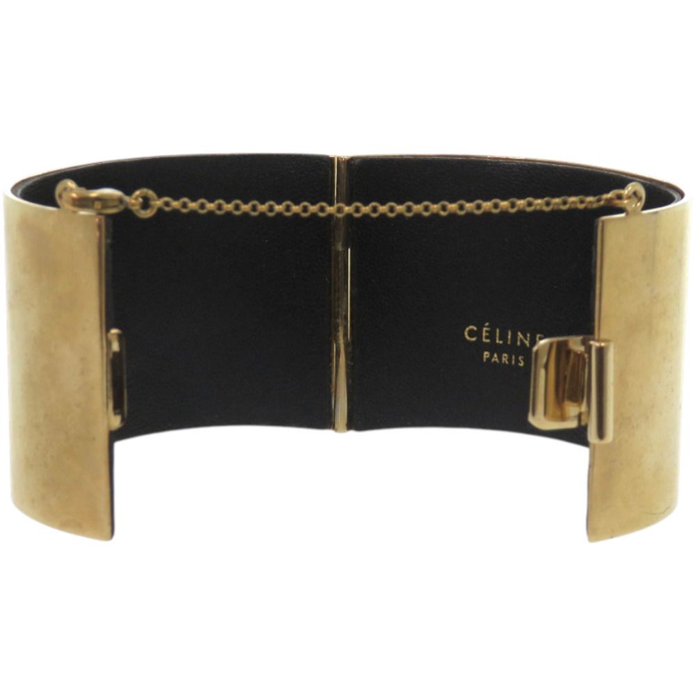 Celine Manchette Metal Leather Gold Bangle — view 4