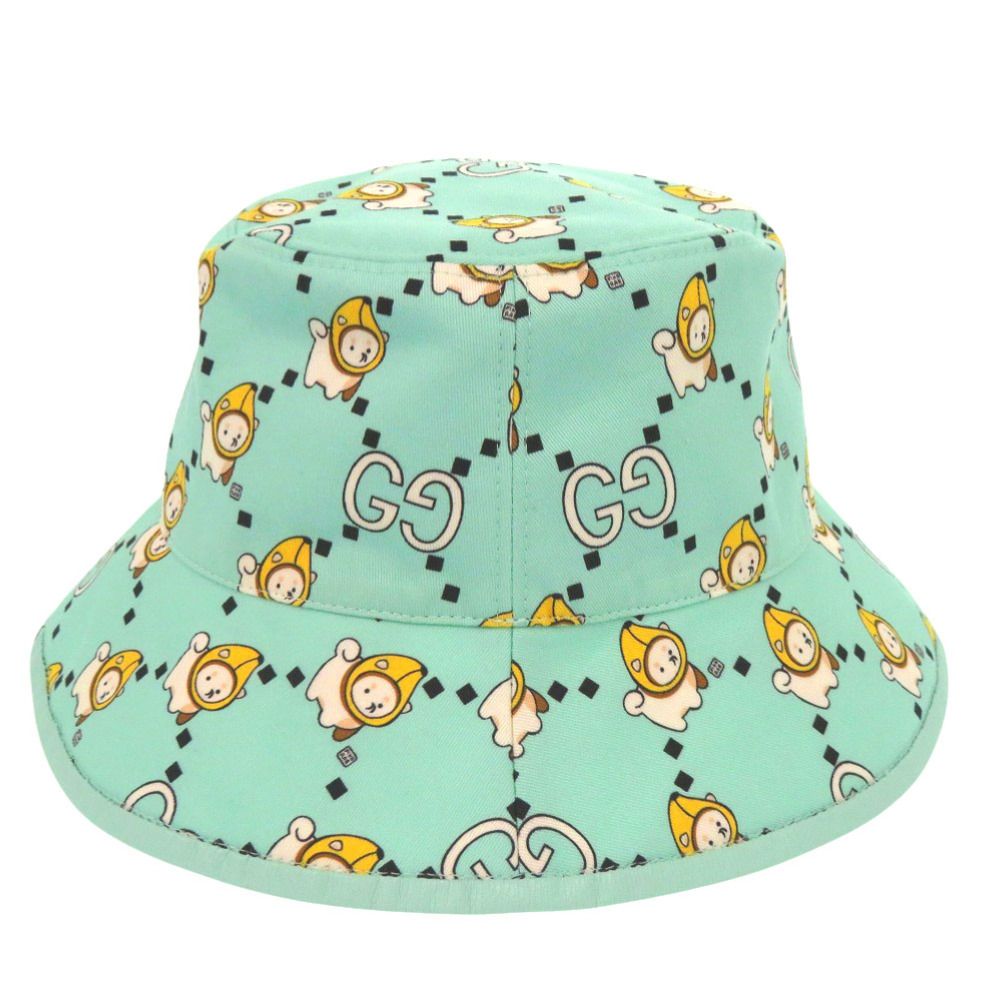 Gucci Kawaii Printed Bucket Hat Shiba Inu Banana XS Cotton Mint Green White X Yellow — view 2