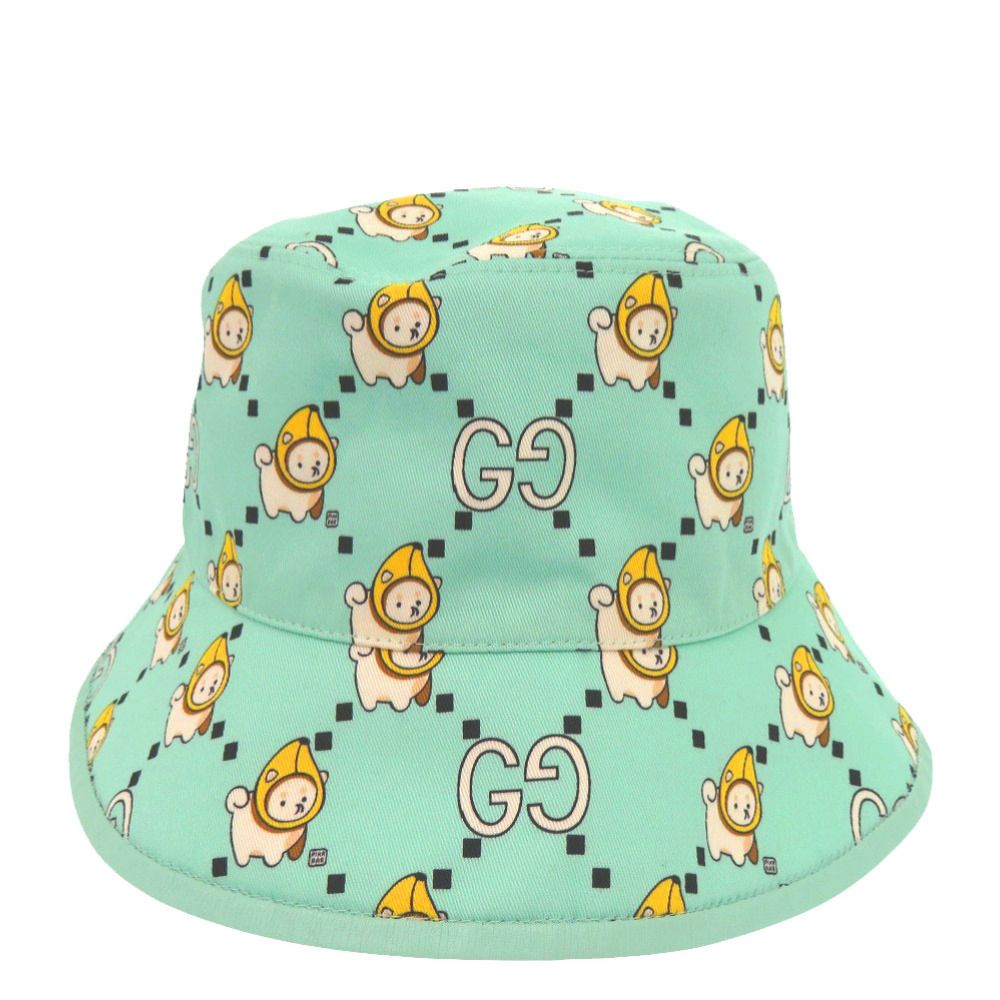 Gucci Kawaii Printed Bucket Hat Shiba Inu Banana XS Cotton Mint Green White X Yellow — view 4
