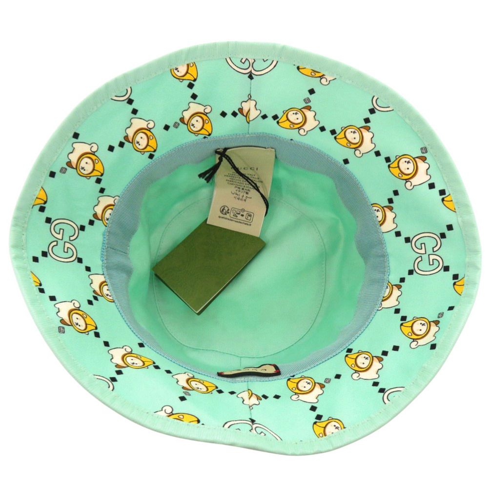 Gucci Kawaii Printed Bucket Hat Shiba Inu Banana XS Cotton Mint Green White X Yellow — view 5