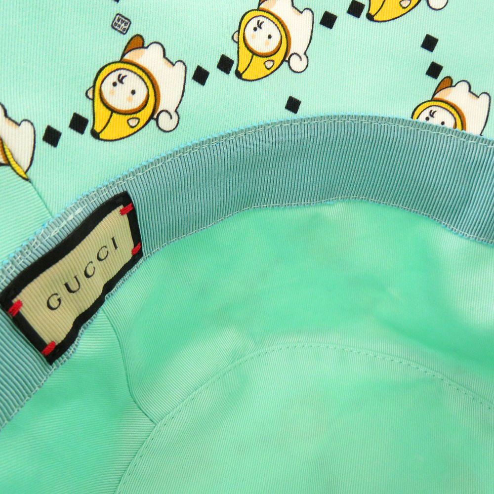 Gucci Kawaii Printed Bucket Hat Shiba Inu Banana XS Cotton Mint Green White X Yellow — view 6
