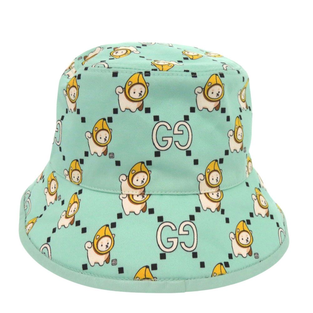 Gucci Kawaii Printed Bucket Hat Shiba Inu Banana XS Cotton Mint Green White X Yellow — view 3