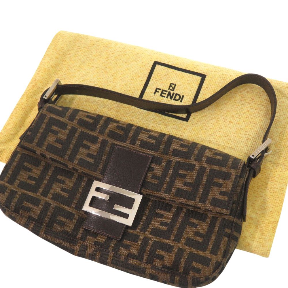 Fendi Zucca Pattern Mamma Bucket Leather Nylon Jacquard Brown Handbag — view 2