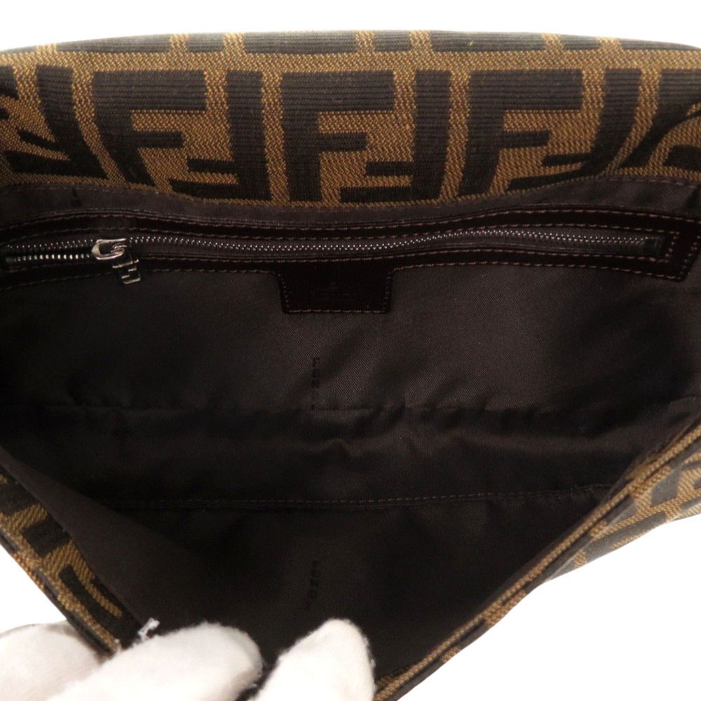 Fendi Zucca Pattern Mamma Bucket Leather Nylon Jacquard Brown Handbag — view 5