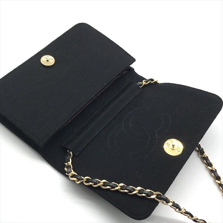 Chanel CC Logo Quilted Cotton Chain Shoulder Bag Push Lock Black — view 8