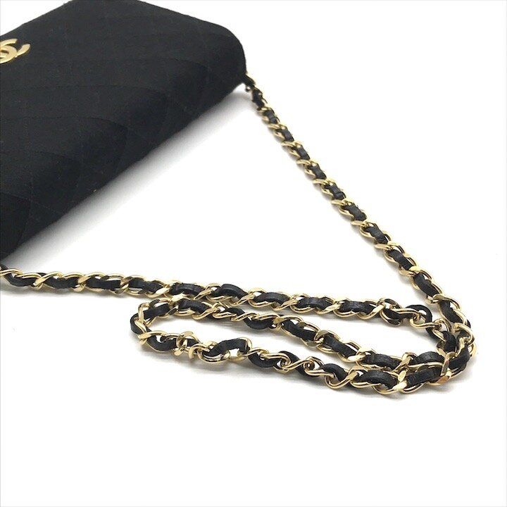 Chanel CC Logo Quilted Cotton Chain Shoulder Bag Push Lock Black — view 7