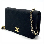 Chanel CC Logo Quilted Cotton Chain Shoulder Bag Push Lock Black — view 2