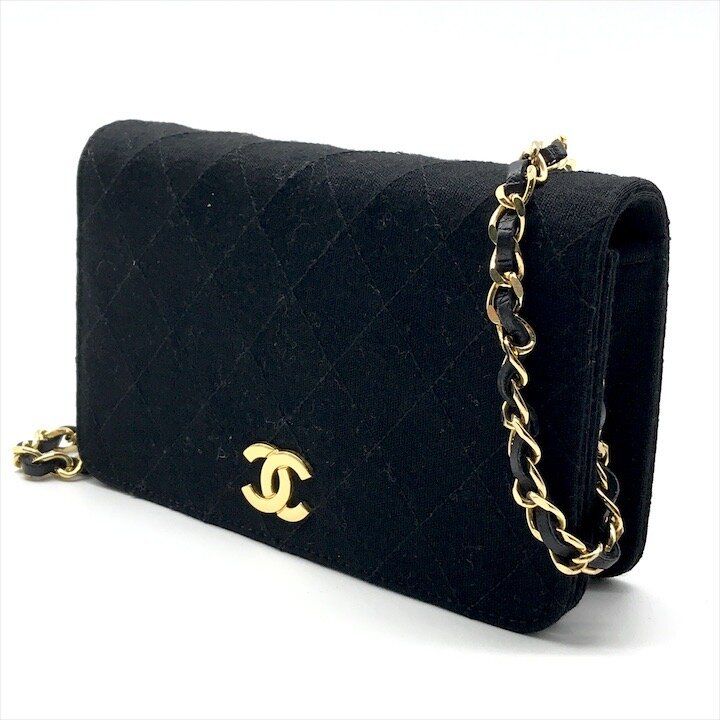 Chanel CC Logo Quilted Cotton Chain Shoulder Bag Push Lock Black — view 2