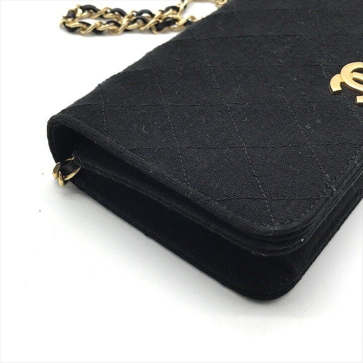 Chanel CC Logo Quilted Cotton Chain Shoulder Bag Push Lock Black — view 5