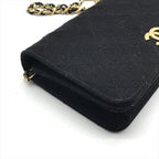 Chanel CC Logo Quilted Cotton Chain Shoulder Bag Push Lock Black — view 5