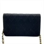 Chanel CC Logo Quilted Cotton Chain Shoulder Bag Push Lock Black — view 3