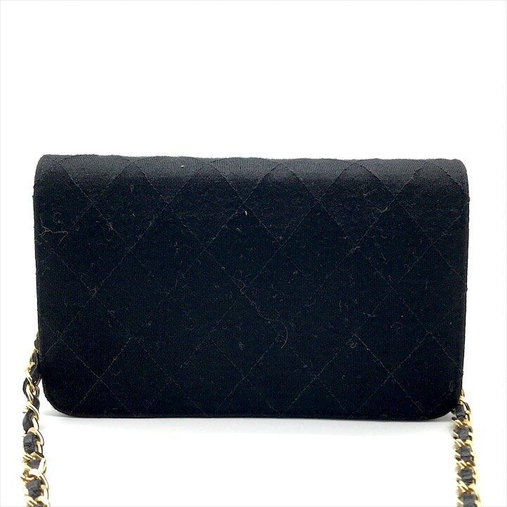 Chanel CC Logo Quilted Cotton Chain Shoulder Bag Push Lock Black — view 3