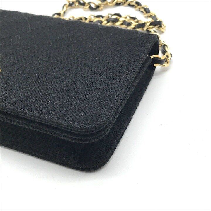 Chanel CC Logo Quilted Cotton Chain Shoulder Bag Push Lock Black — view 6