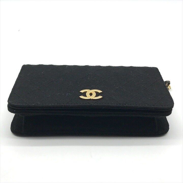 Chanel CC Logo Quilted Cotton Chain Shoulder Bag Push Lock Black — view 4