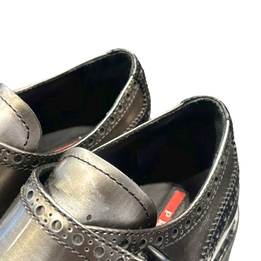 Prada Sport Leather Shoes Monk Strap Wing Tip Bicolor Sneakers 37 Black — view 4