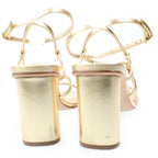 Dior CD Logo Belt Square Toe Heel Strap Sandals Shoes Gold — view 3