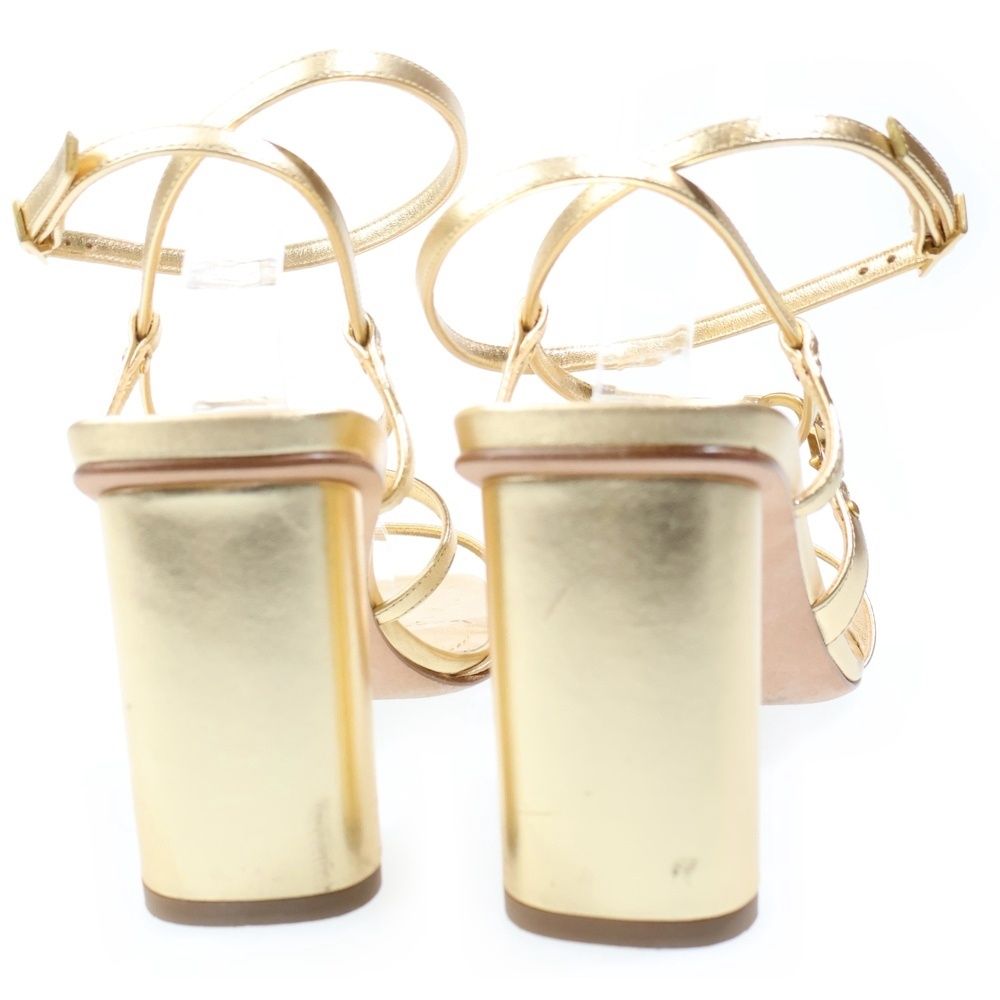 Dior CD Logo Belt Square Toe Heel Strap Sandals Shoes Gold — view 3
