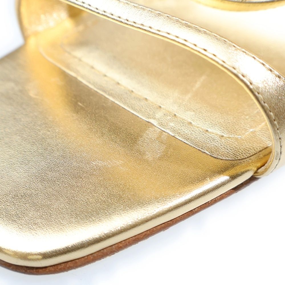 Dior CD Logo Belt Square Toe Heel Strap Sandals Shoes Gold — view 6