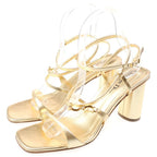 Dior CD Logo Belt Square Toe Heel Strap Sandals Shoes Gold — view 2