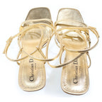 Dior CD Logo Belt Square Toe Heel Strap Sandals Shoes Gold — view 4