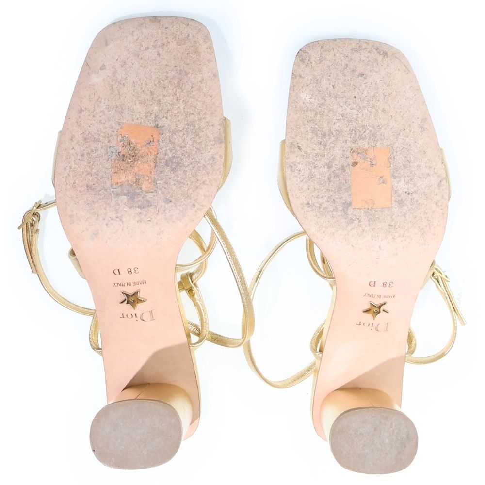 Dior CD Logo Belt Square Toe Heel Strap Sandals Shoes Gold — view 5