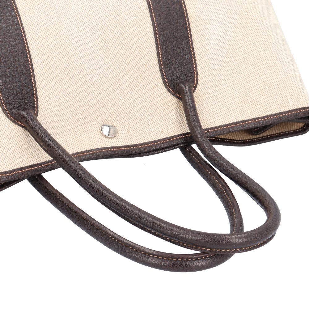 Hermes Garden Party PM Tote Toile Ash Beige Brown — view 9
