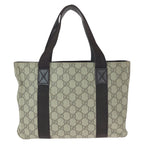 Gucci GG Pattern Khaki Dark Brown Supreme Canvas Leather Tote — view 2