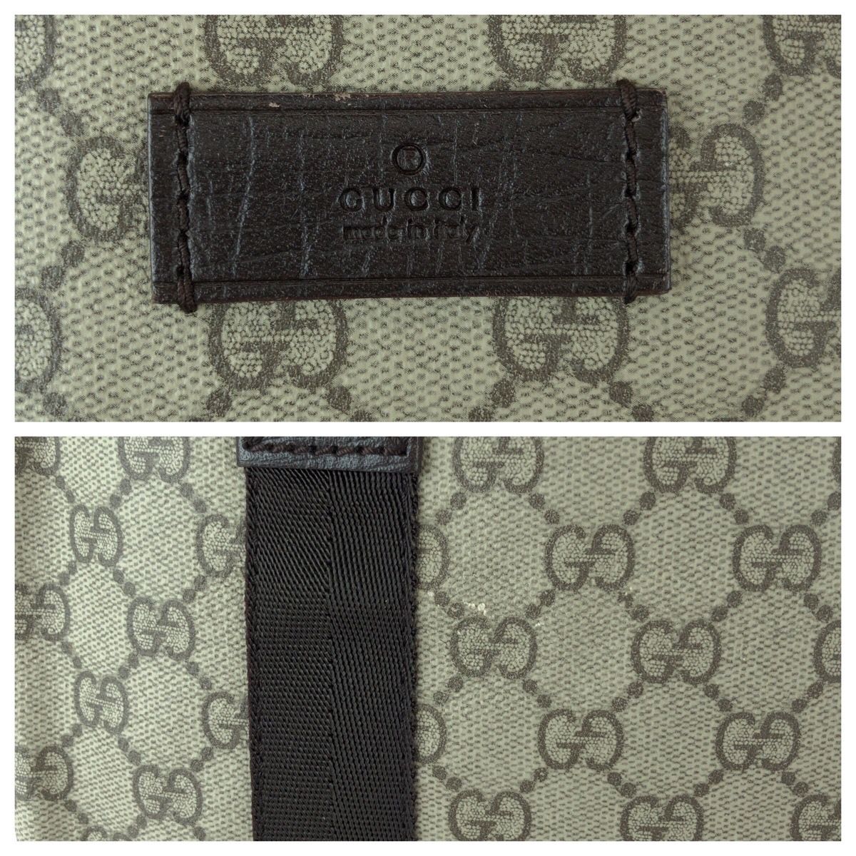 Gucci GG Pattern Khaki Dark Brown Supreme Canvas Leather Tote — view 6