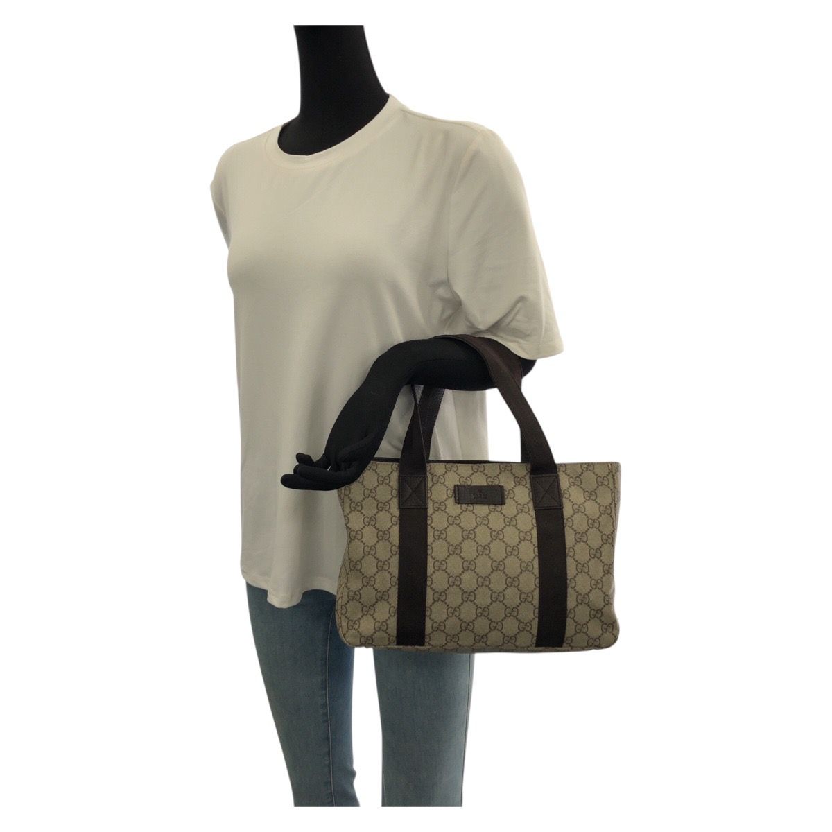 Gucci GG Pattern Khaki Dark Brown Supreme Canvas Leather Tote — view 7