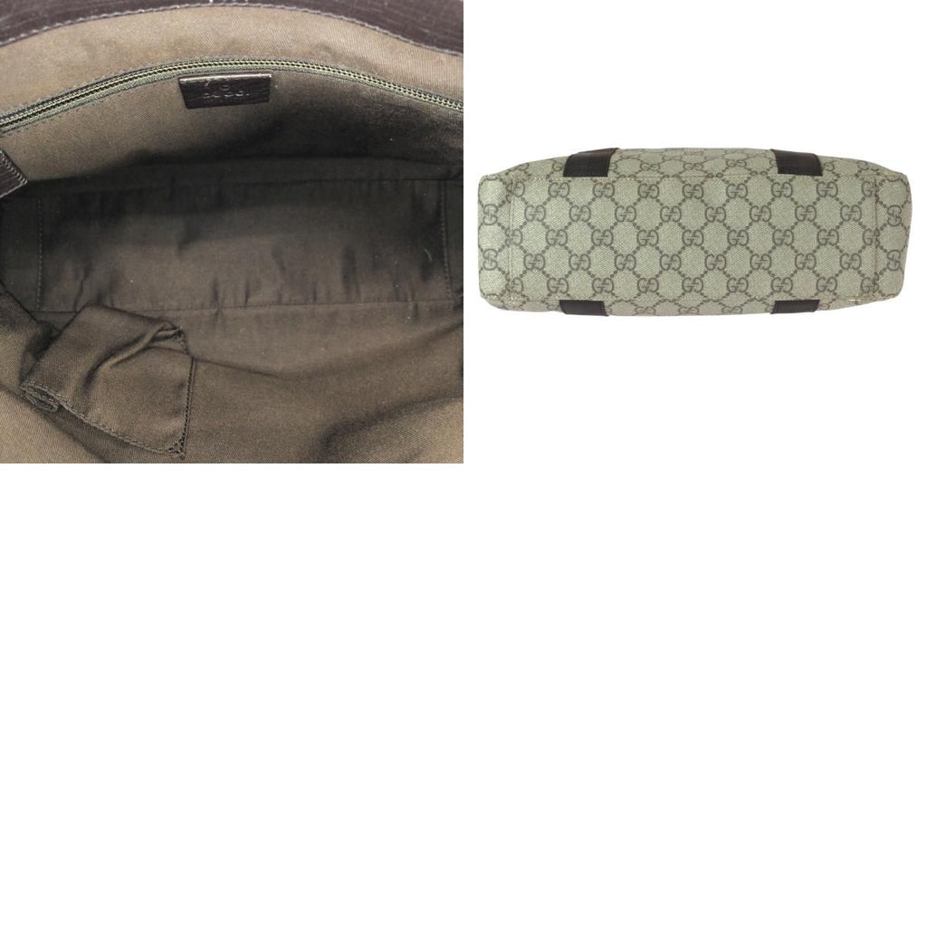 Gucci GG Pattern Khaki Dark Brown Supreme Canvas Leather Tote — view 9