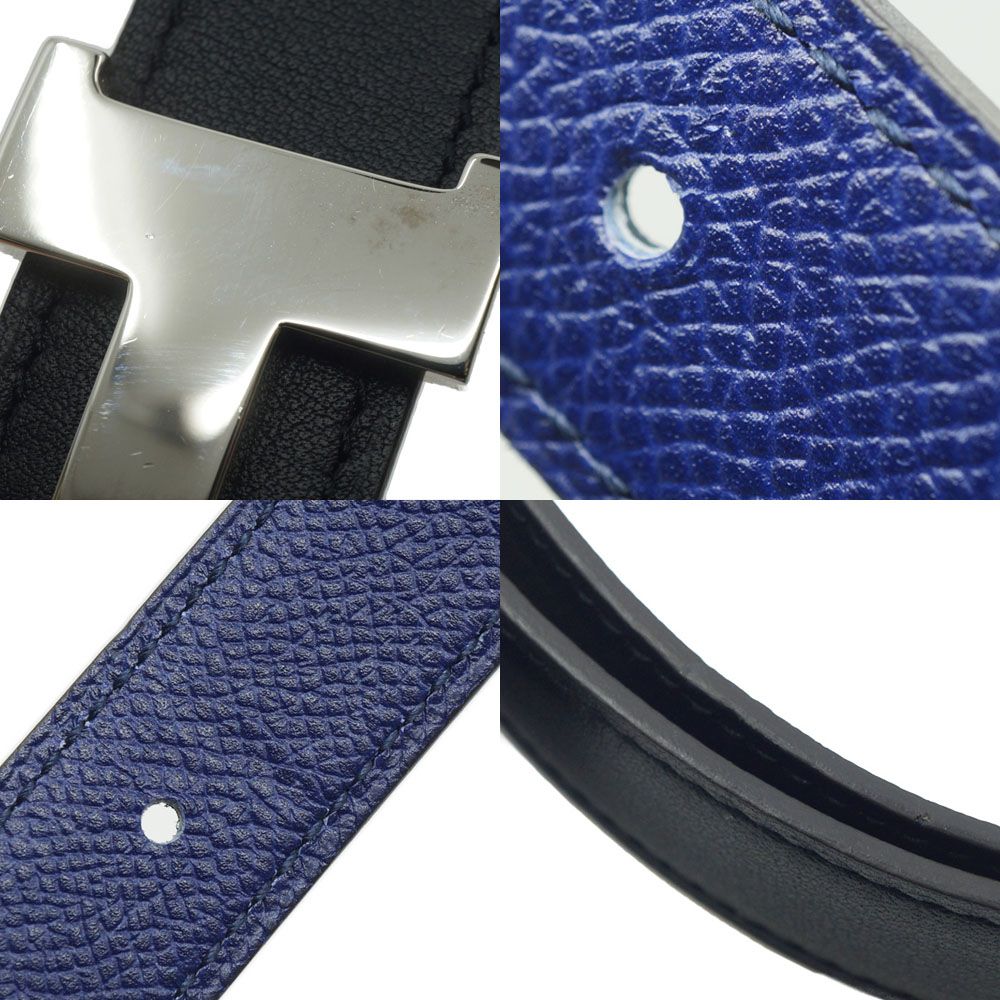 Hermes Constance Belt Logo Black Navy Silver Swift Veau — view 9