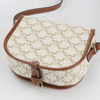 Celine Folco Triomphe Canvas Crossbody Shoulder Bag White — view 2