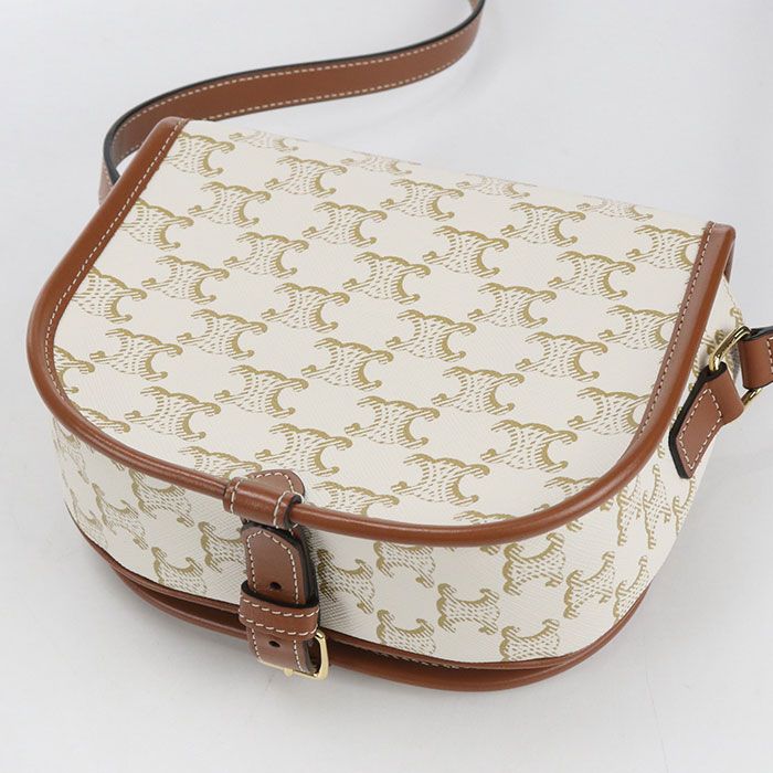 Celine Folco Triomphe Canvas Crossbody Shoulder Bag White — view 2