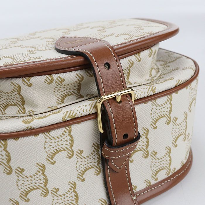 Celine Folco Triomphe Canvas Crossbody Shoulder Bag White — view 6