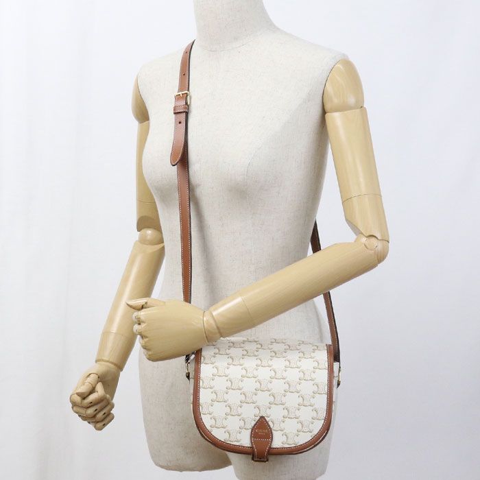 Celine Folco Triomphe Canvas Crossbody Shoulder Bag White — view 8