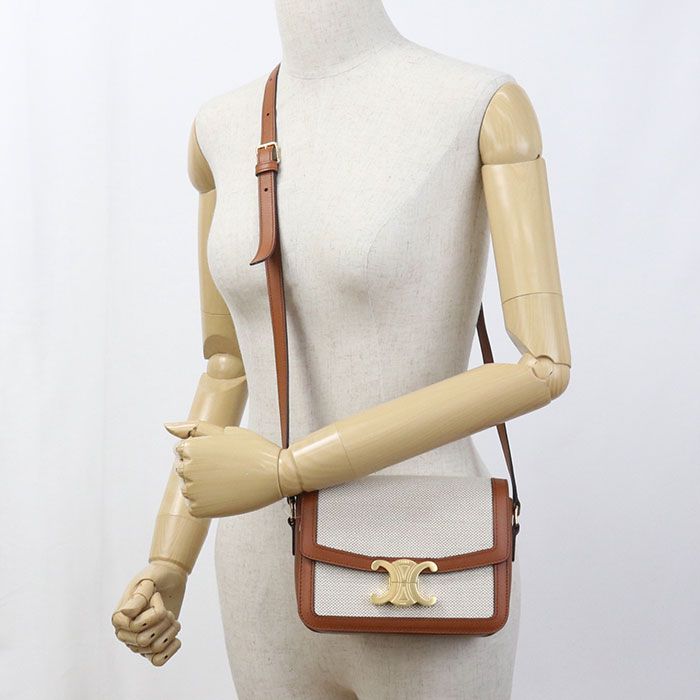 Celine Classic Triomphe Crossbody Shoulder Bag Jacquard Beige — view 9