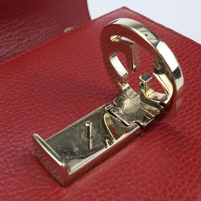 Gucci Chain Interlocking Crossbody Shoulder Bag Leather Red — view 6