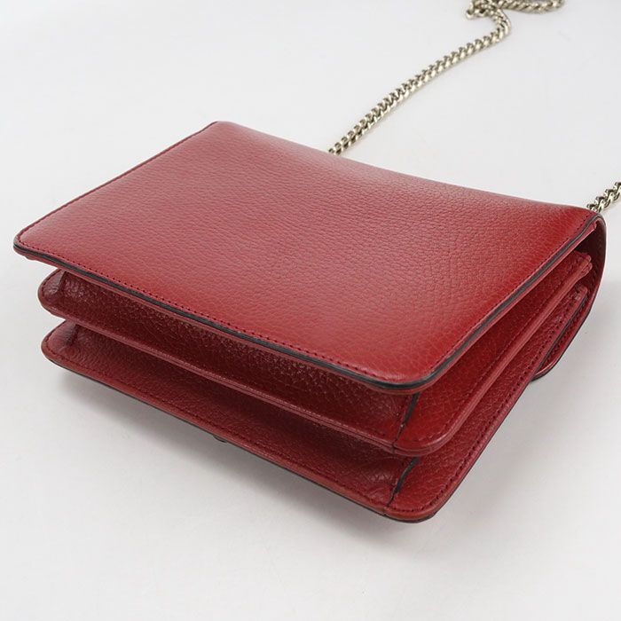 Gucci Chain Interlocking Crossbody Shoulder Bag Leather Red — view 2