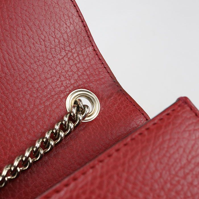 Gucci Chain Interlocking Crossbody Shoulder Bag Leather Red — view 4