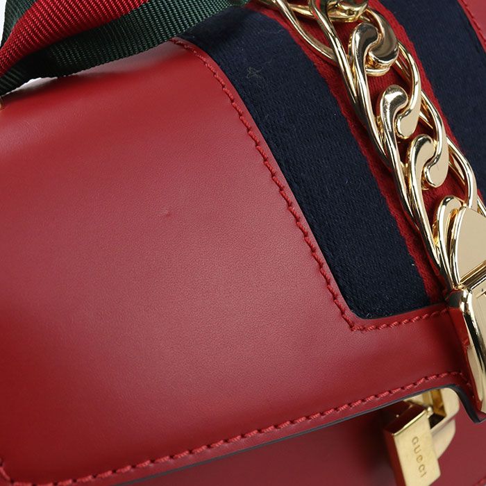 Gucci Sylvie Shoulder Bag Leather Red — view 8