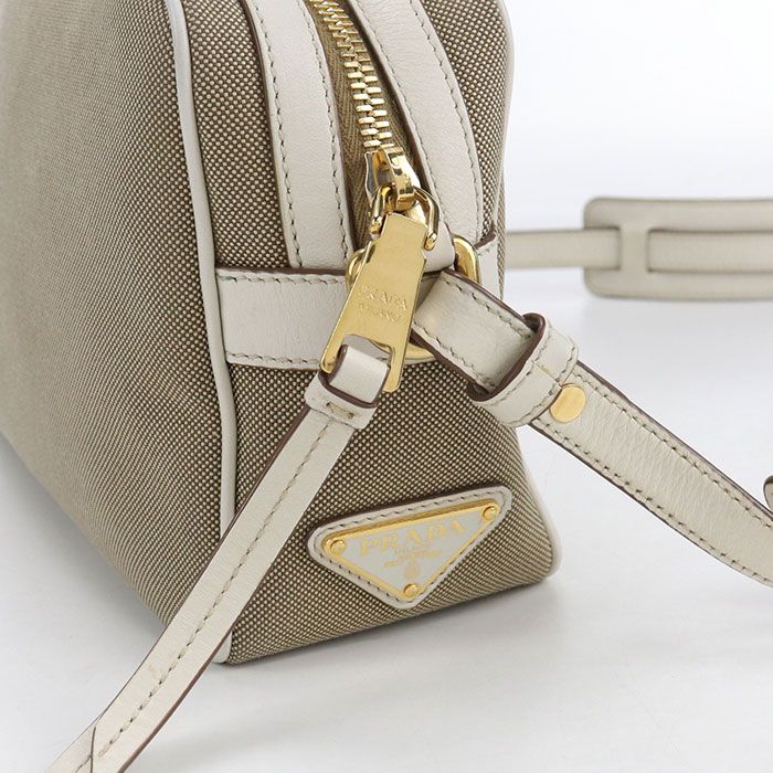 Prada Logo Jacquard Crossbody Shoulder Bag Beige — view 6