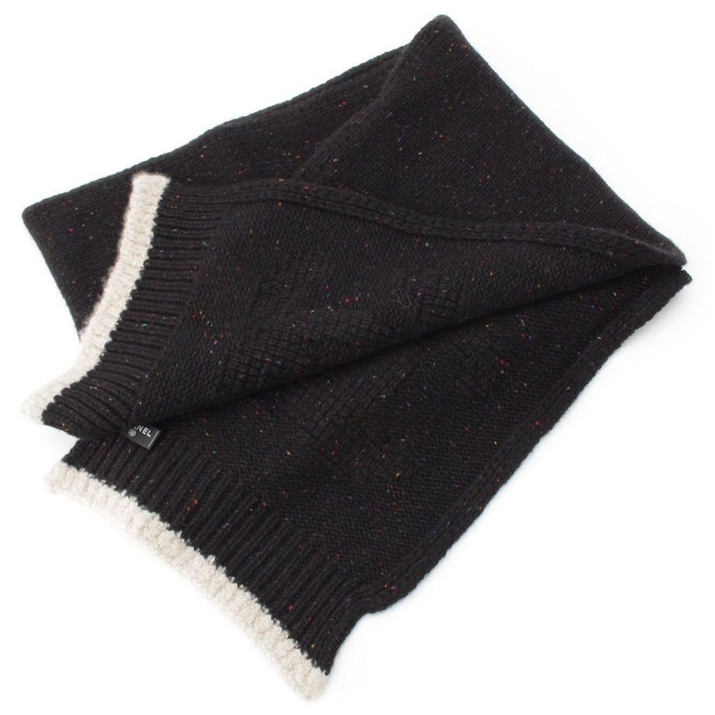 Chanel Cashmere Silk CC Logo Mixed Color Nep Knit Scarf Black — view 2