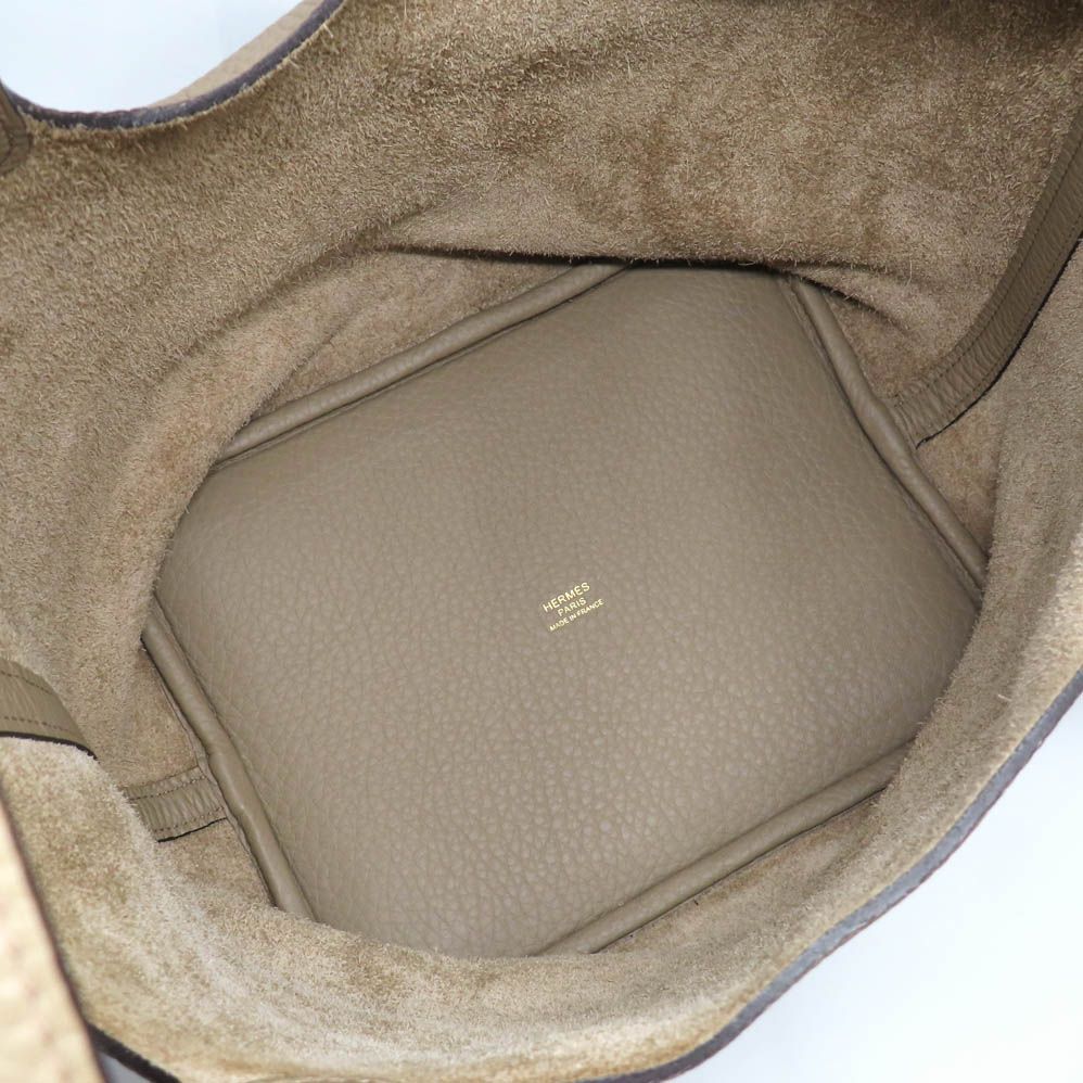 Hermes Picotin Lock MM 22 Beige Marfa Taurillon Clemence Gold Handbag — view 6