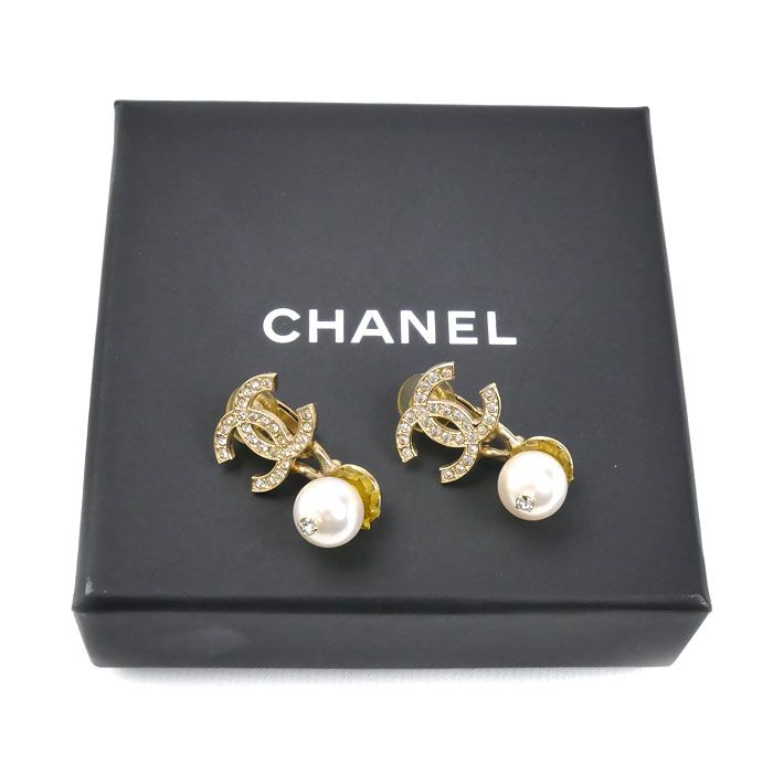 Chanel CC Logo Rhinestone Faux Pearl Earrings — view 6