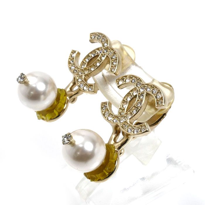 Chanel CC Logo Rhinestone Faux Pearl Earrings — view 2